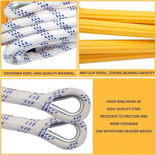 Alt view image 2 of 6 - Emergency Fire Escape Ladder,Flame Resistant Safety Rope Ladder with Hooks10FT/13FT/16FT/26FT/32FT/49FT,Fast to Deploy,Easy to Store Withstand Weight up to 2000 pounds(26FT)
