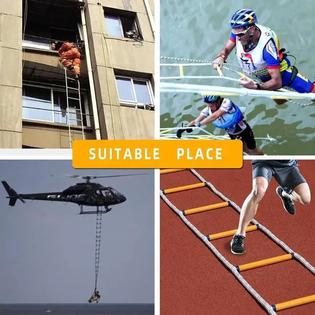 Alt view image 3 of 6 - Emergency Fire Escape Ladder,Flame Resistant Safety Rope Ladder with Hooks10FT/13FT/16FT/26FT/32FT/49FT,Fast to Deploy,Easy to Store Withstand Weight up to 2000 pounds(26FT)