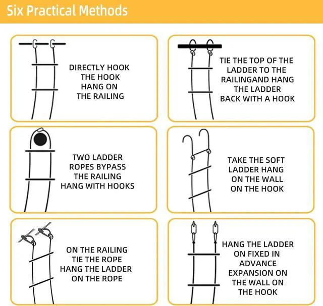 Alt view image 4 of 6 - Emergency Fire Escape Ladder,Flame Resistant Safety Rope Ladder with Hooks10FT/13FT/16FT/26FT/32FT/49FT,Fast to Deploy,Easy to Store Withstand Weight up to 2000 pounds(26FT)