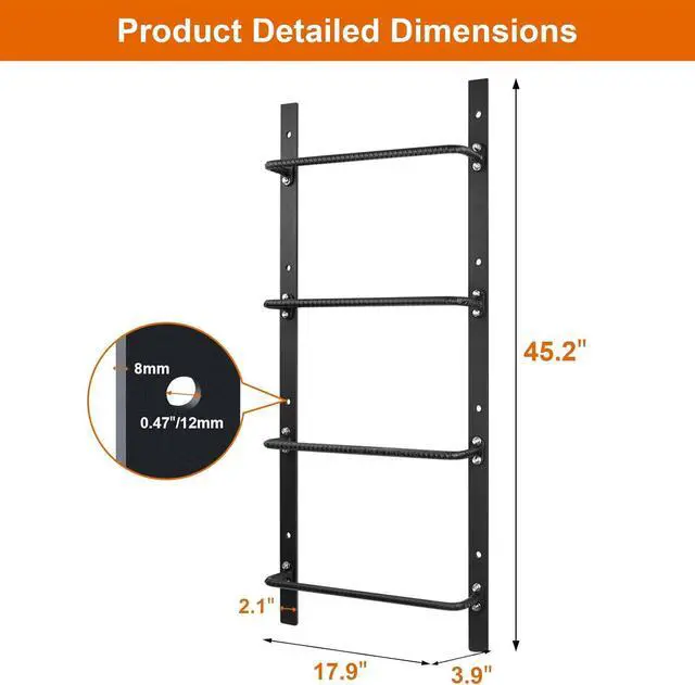 Alt view image 2 of 7 - 4-Rung Window Well Ladder Straight, Heavy Duty Steel Fire Escape Ladder, Powder-Coated Basement Egress Window Ladder Wall Mounted Ladder 45.2" Lx17.9 W, Black