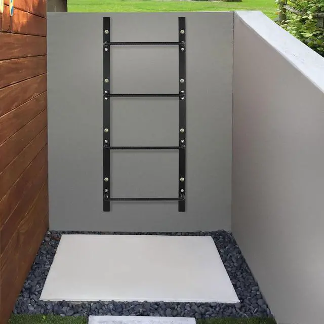 Alt view image 4 of 7 - 4-Rung Window Well Ladder Straight, Heavy Duty Steel Fire Escape Ladder, Powder-Coated Basement Egress Window Ladder Wall Mounted Ladder 45.2" Lx17.9 W, Black