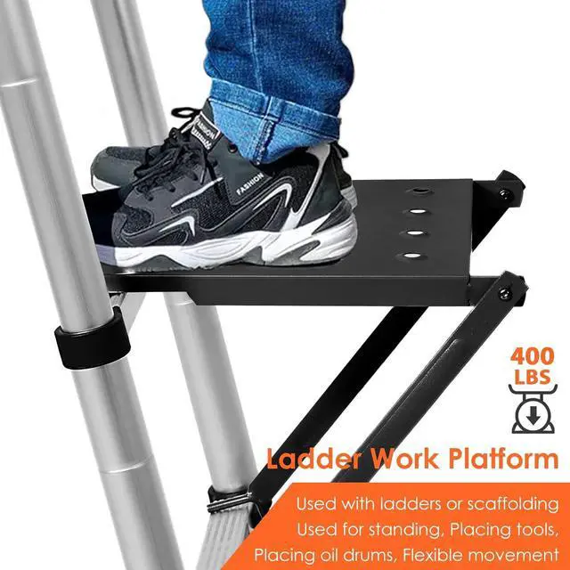 Alt view image 2 of 7 - TooCust Ladder Platform Accessories for Painters, Anti-Slip Extension Ladder Work Platform System, Ladder Work Tray for Tools, Heavy Duty Ladder Accessory for Most Ladders, 400 lbs Capacity (Black)