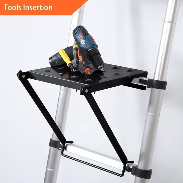 Alt view image 3 of 7 - TooCust Ladder Platform Accessories for Painters, Anti-Slip Extension Ladder Work Platform System, Ladder Work Tray for Tools, Heavy Duty Ladder Accessory for Most Ladders, 400 lbs Capacity (Black)