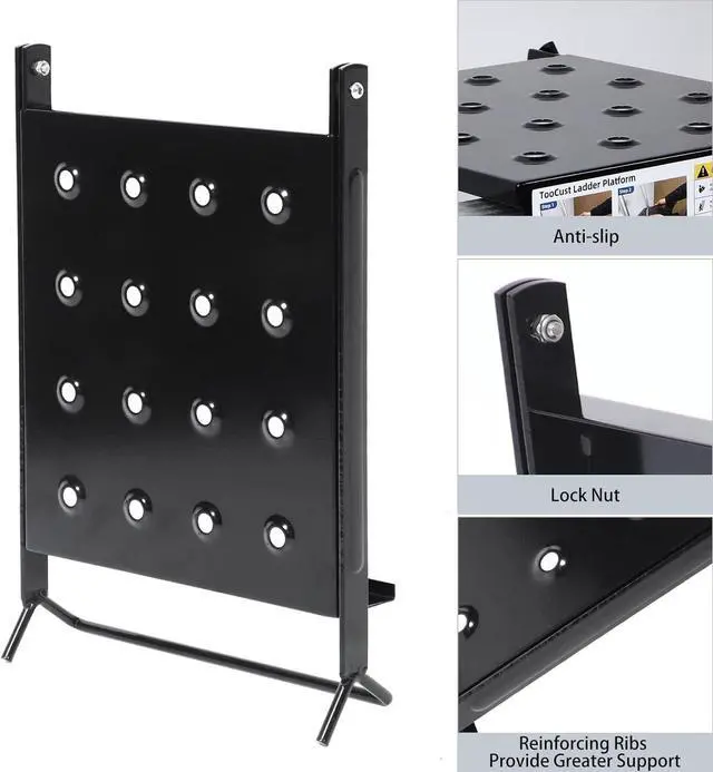 Alt view image 4 of 7 - TooCust Ladder Platform Accessories for Painters, Anti-Slip Extension Ladder Work Platform System, Ladder Work Tray for Tools, Heavy Duty Ladder Accessory for Most Ladders, 400 lbs Capacity (Black)
