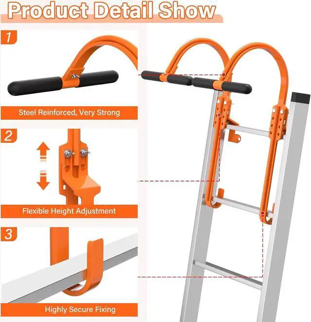 Alt view image 2 of 6 - 2 Pack Ladder Hooks for Roof Ridge with Wheel,Heavy Duty Ladder Roof Hook with Rubber Grip T-Bar,Upgrade Load-Bearing Steel Bars Extension Ladder Stabilizer for 500 lbs Weight (Patent Pending)