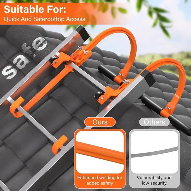 Alt view image 3 of 6 - 2 Pack Ladder Hooks for Roof Ridge with Wheel,Heavy Duty Ladder Roof Hook with Rubber Grip T-Bar,Upgrade Load-Bearing Steel Bars Extension Ladder Stabilizer for 500 lbs Weight (Patent Pending)