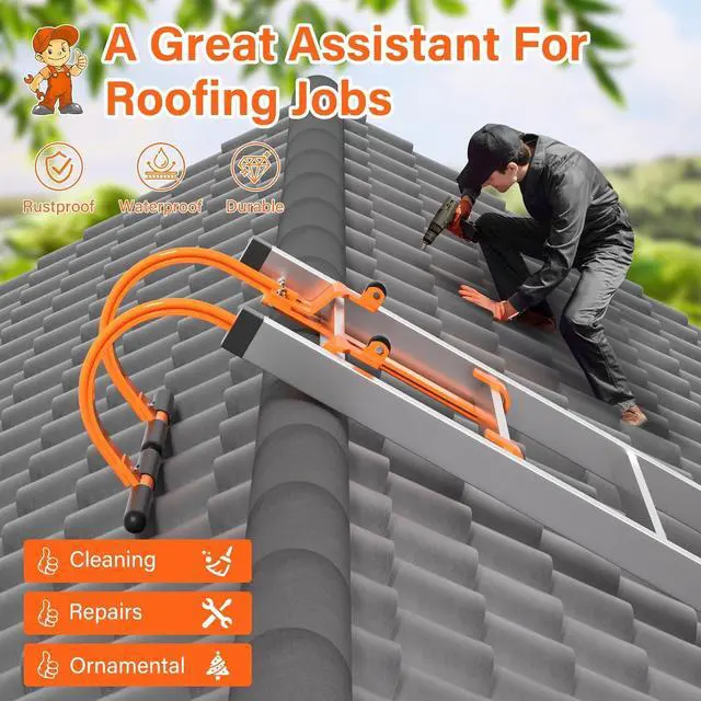 Alt view image 6 of 6 - 2 Pack Ladder Hooks for Roof Ridge with Wheel,Heavy Duty Ladder Roof Hook with Rubber Grip T-Bar,Upgrade Load-Bearing Steel Bars Extension Ladder Stabilizer for 500 lbs Weight (Patent Pending)