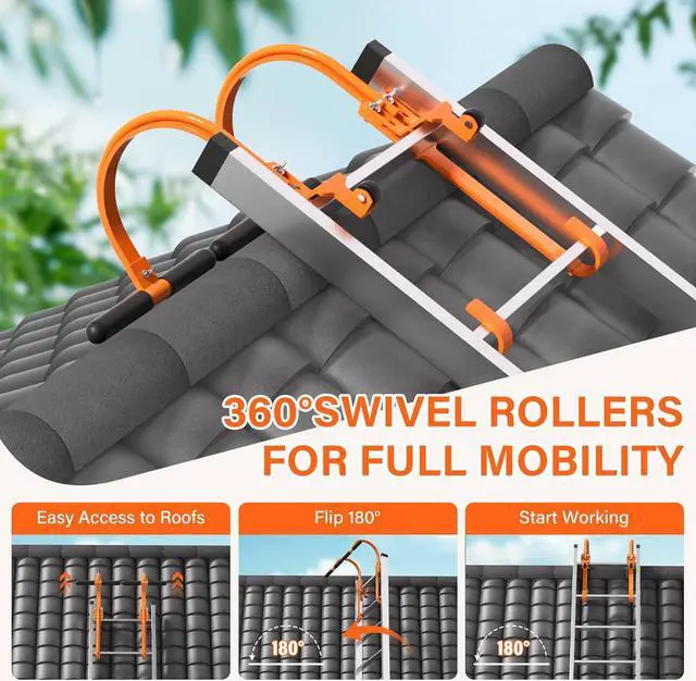 Alt view image 5 of 6 - 2 Pack Ladder Hooks for Roof Ridge with Wheel,Heavy Duty Ladder Roof Hook with Rubber Grip T-Bar,Upgrade Load-Bearing Steel Bars Extension Ladder Stabilizer for 500 lbs Weight (Patent Pending)