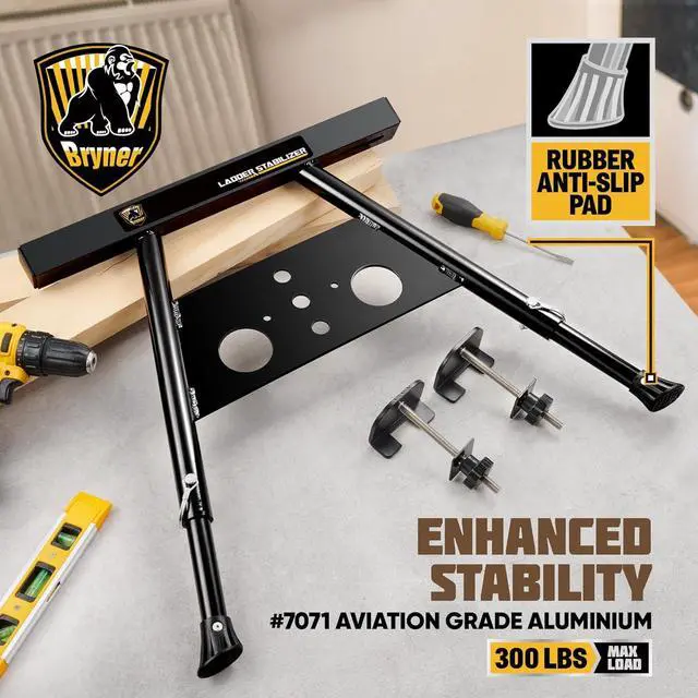 Alt view image 2 of 6 - Ladder Stabilizer, Extension Ladder Stabilizer for Roof Wall Standoff Ladder Accessory Safety Stability Aviation Grade Aluminium, Adjustable Length 22-29.5In Ladder Stabilizer