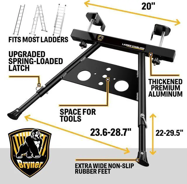 Alt view image 5 of 6 - Ladder Stabilizer, Extension Ladder Stabilizer for Roof Wall Standoff Ladder Accessory Safety Stability Aviation Grade Aluminium, Adjustable Length 22-29.5In Ladder Stabilizer