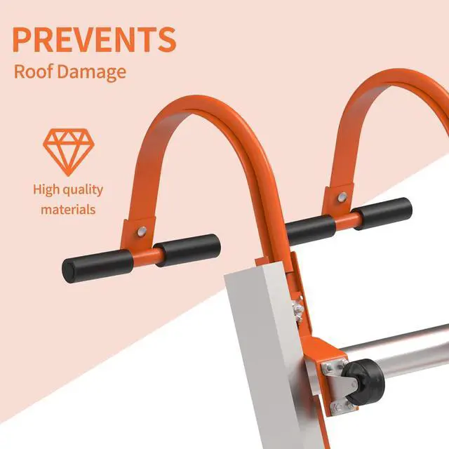 Alt view image 4 of 7 - Ladder Roof Hook 2 Pack with Wheel Heavy Duty Steel Ladder Stabilizer, Roof Ridge Extension, Wheel Rubber and Rubber Grip T-Bar for Damage Prevention, for Damage Prevention,Able to Bear 500 Pounds