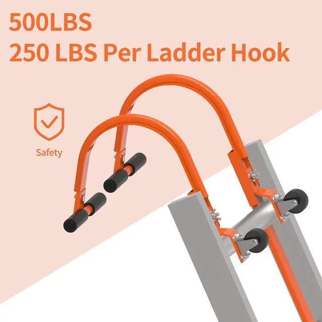 Alt view image 5 of 7 - Ladder Roof Hook 2 Pack with Wheel Heavy Duty Steel Ladder Stabilizer, Roof Ridge Extension, Wheel Rubber and Rubber Grip T-Bar for Damage Prevention, for Damage Prevention,Able to Bear 500 Pounds