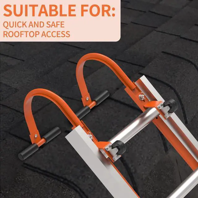 Alt view image 6 of 7 - Ladder Roof Hook 2 Pack with Wheel Heavy Duty Steel Ladder Stabilizer, Roof Ridge Extension, Wheel Rubber and Rubber Grip T-Bar for Damage Prevention, for Damage Prevention,Able to Bear 500 Pounds
