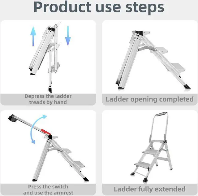 Alt view image 5 of 7 - Yvan Step Ladder Pro with Tool Platform, Aluminum Folding 3 Step Stool with Non-Slip Wide Pedal, Rubber Feet, Lightweight Multi-use Ladder for Household and Office,500lbs Capacity