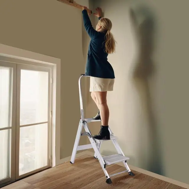 Alt view image 7 of 7 - Yvan Step Ladder Pro with Tool Platform, Aluminum Folding 3 Step Stool with Non-Slip Wide Pedal, Rubber Feet, Lightweight Multi-use Ladder for Household and Office,500lbs Capacity