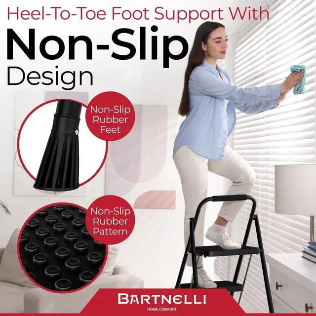 Alt view image 3 of 7 - Bartnelli Pro Luxury Step Ladder | European Made 3 Step Foldable Step Stool for Home | Rock-Solid 500 lb Capacity,Built to Last with Highest-Grade Sturdy Steel Construction,Soft Handle, Anti-Slip Feet