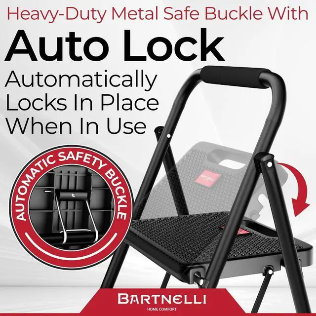 Alt view image 6 of 7 - Bartnelli Pro Luxury Step Ladder | European Made 3 Step Foldable Step Stool for Home | Rock-Solid 500 lb Capacity,Built to Last with Highest-Grade Sturdy Steel Construction,Soft Handle, Anti-Slip Feet
