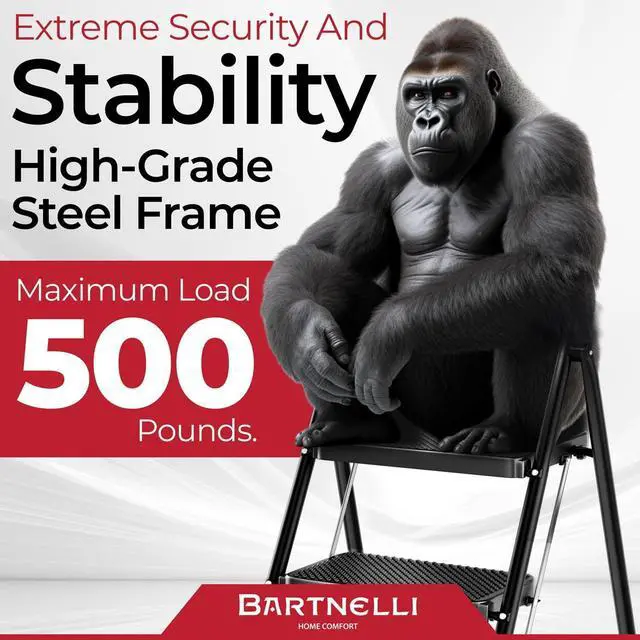 Alt view image 7 of 7 - Bartnelli Pro Luxury Step Ladder | European Made 3 Step Foldable Step Stool for Home | Rock-Solid 500 lb Capacity,Built to Last with Highest-Grade Sturdy Steel Construction,Soft Handle, Anti-Slip Feet