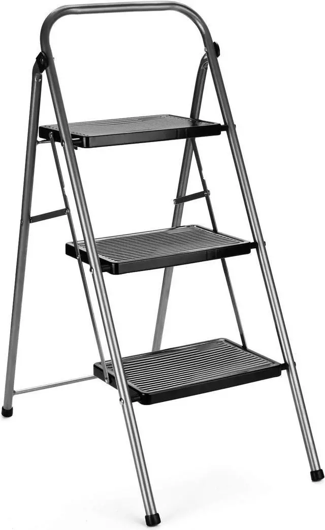 Main image of Delxo 3 Step Ladder Folding Step Stool Anti-Slip with Wide Pedal Handrail,Heavy Duty Sturdy Safe Steel Small Ladder for Kitchen Closet,Portable Collapsible Foldable Compact Step Stool for Adults Grey