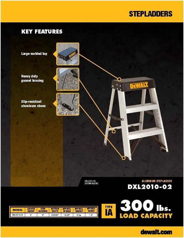Alt view image 2 of 7 - DeWalt DXL2010-02 2-Foot Step Stool Industrial, 2-Feet, Silver