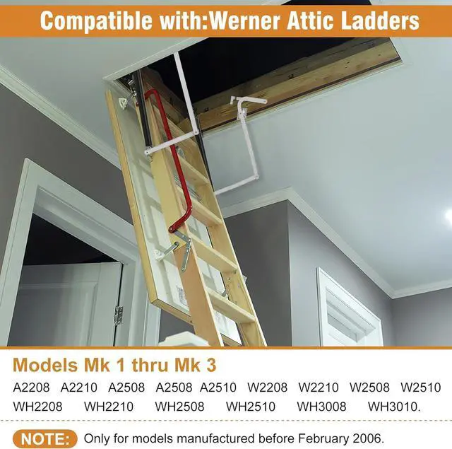 Alt view image 2 of 7 - 55-1 Attic Ladder Spreader Hinge Arms with Springs,Compatible with Werner (Mk1 Thru Mk3),A2208 A2210 A2508 A2510 W2208 W2210 W2508 W2510 WH2208 WH2210 WH2508 WH2510 WH3008 WH3010, MFG 2006 and Older