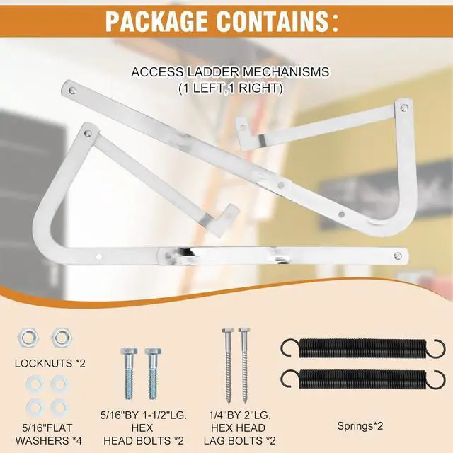 Alt view image 5 of 7 - 55-1 Attic Ladder Spreader Hinge Arms with Springs,Compatible with Werner (Mk1 Thru Mk3),A2208 A2210 A2508 A2510 W2208 W2210 W2508 W2510 WH2208 WH2210 WH2508 WH2510 WH3008 WH3010, MFG 2006 and Older