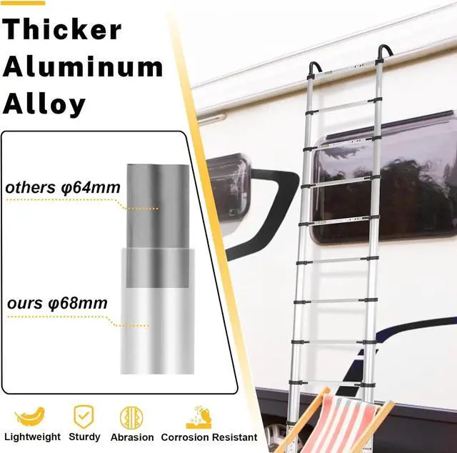 Alt view image 4 of 7 - Telescopic Ladder, 10.5FT RIKADE Aluminum Telescoping Ladder with Non-Slip Feet and Stable Hook, Portable Extension Ladder for Household and Outdoor Working, 330lb Capacity