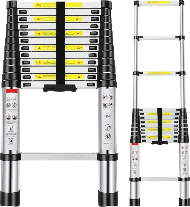 Main image of Telescoping Ladder, 12.5FT Aluminum Extension Ladder with 2 Replacement of Non-Slip Rubber Cover, 330 lb. Load Capacity, Collapsible Telescopic Ladder Portable Multi-Purpose for Indoor Outdoor