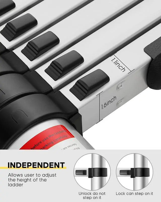 Alt view image 4 of 6 - Telescoping Ladder, 12.5FT Aluminum Extension Ladder with 2 Replacement of Non-Slip Rubber Cover, 330 lb. Load Capacity, Collapsible Telescopic Ladder Portable Multi-Purpose for Indoor Outdoor