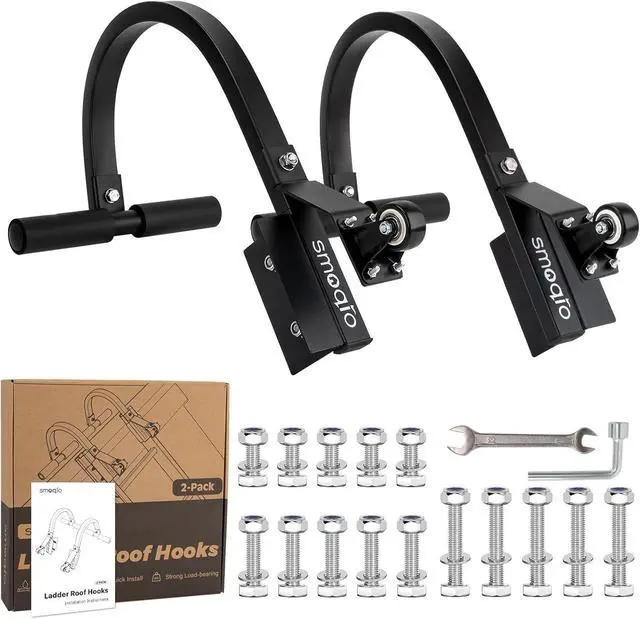 Main image of Ladder Roof Hook, 2 Pack Ladder Hooks for Roof Secured by Bolts, Roof Ladder Fits Most Parallel Rails Ladder, No Wobble Roofing Ladder Heavy-Duty Construction (Upgrade Version)