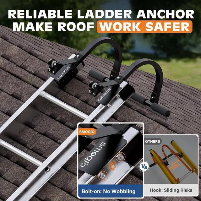 Alt view image 2 of 7 - Ladder Roof Hook, 2 Pack Ladder Hooks for Roof Secured by Bolts, Roof Ladder Fits Most Parallel Rails Ladder, No Wobble Roofing Ladder Heavy-Duty Construction (Upgrade Version)