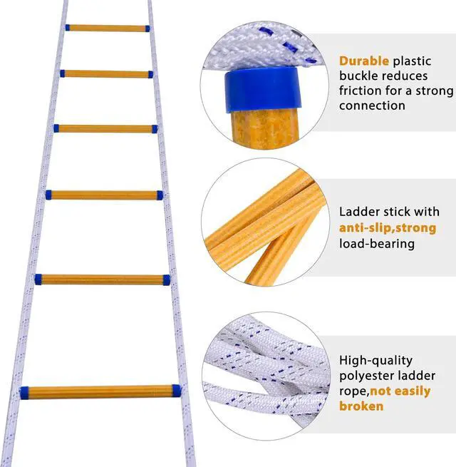 Alt view image 3 of 7 - Rope Ladder,26.2FT Fire Escape,Flame Retardant, Fast to Deploy Sturdy and Strong Portable and Reusable 2 Story with Hooks, Weight Capacity up to 2000 Pounds