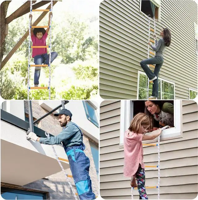Alt view image 4 of 7 - Rope Ladder,26.2FT Fire Escape,Flame Retardant, Fast to Deploy Sturdy and Strong Portable and Reusable 2 Story with Hooks, Weight Capacity up to 2000 Pounds