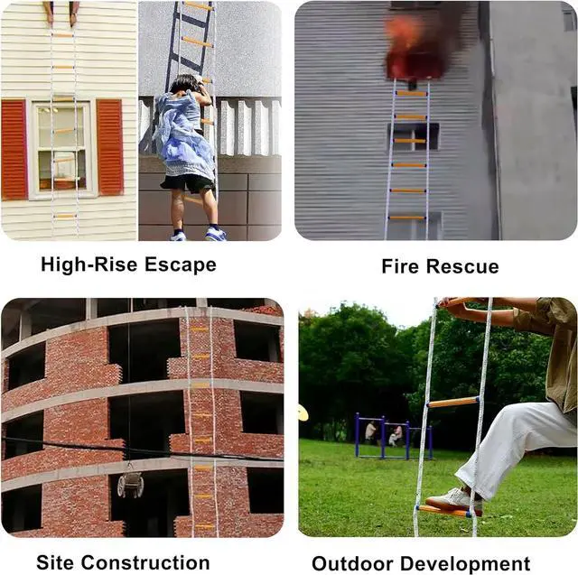 Alt view image 5 of 7 - Rope Ladder,26.2FT Fire Escape,Flame Retardant, Fast to Deploy Sturdy and Strong Portable and Reusable 2 Story with Hooks, Weight Capacity up to 2000 Pounds