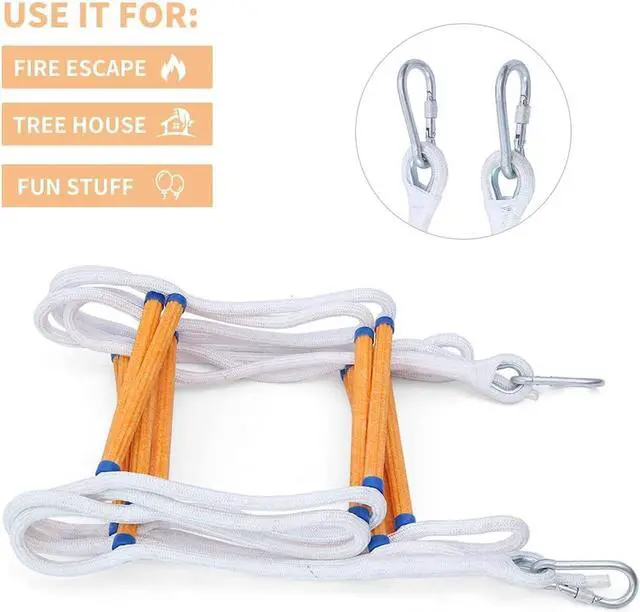Alt view image 5 of 6 - Emergency Fire Escape Ladder 15M Flame Resistant Safety Extension Rope Ladder with 2 Hooks, 3-7 Story Homes Reusable Compact & Portable External Ladder (15M / 49.2FT)
