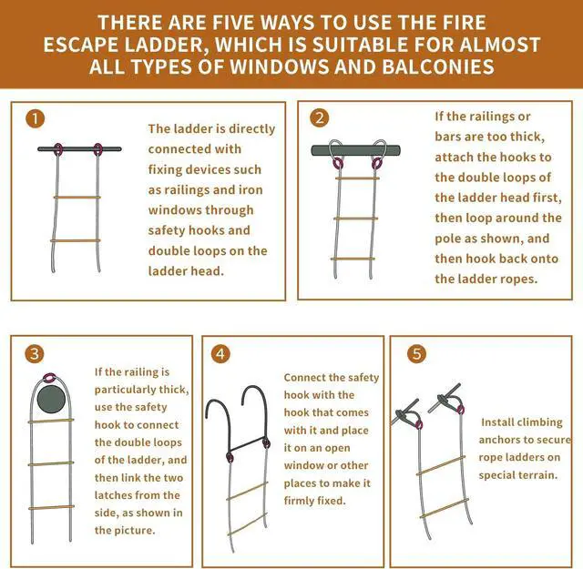 Alt view image 6 of 7 - Emergency Fire Escape Ladder 10M Flame Resistant Safety Extension Rope Ladder with 2 Hooks, 3-7 Story Homes Reusable Compact & Portable External Ladder (10M / 32.8FT)