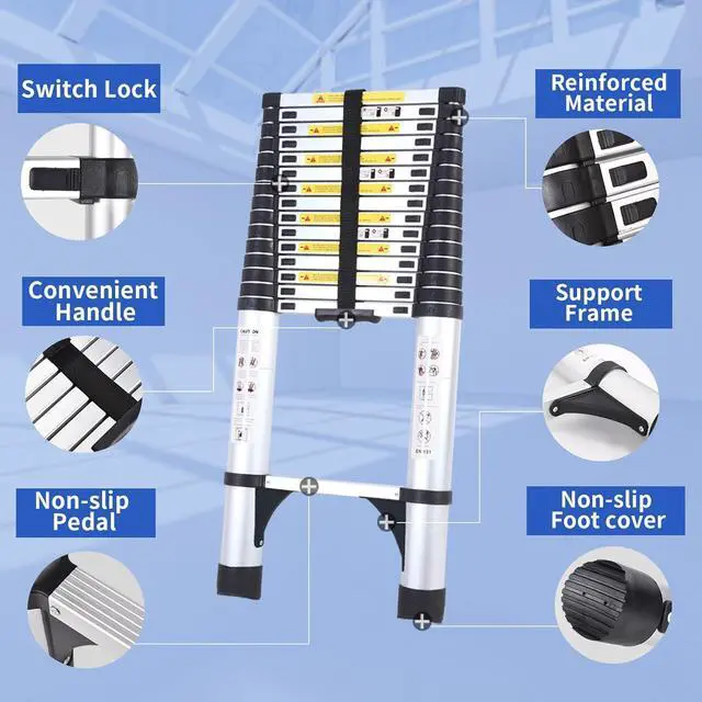 Alt view image 4 of 7 - JADDUO 20.3FT Telescoping Ladder, Portable Extension Folding Ladder, Multi-Purpose Compact Ladder for Household or Outdoor Work, 330lbs Max Capacity