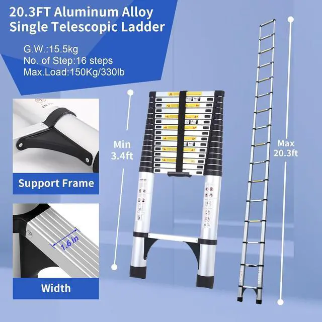 Alt view image 2 of 7 - JADDUO 20.3FT Telescoping Ladder, Portable Extension Folding Ladder, Multi-Purpose Compact Ladder for Household or Outdoor Work, 330lbs Max Capacity