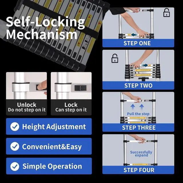 Alt view image 5 of 7 - JADDUO 20.3FT Telescoping Ladder, Portable Extension Folding Ladder, Multi-Purpose Compact Ladder for Household or Outdoor Work, 330lbs Max Capacity