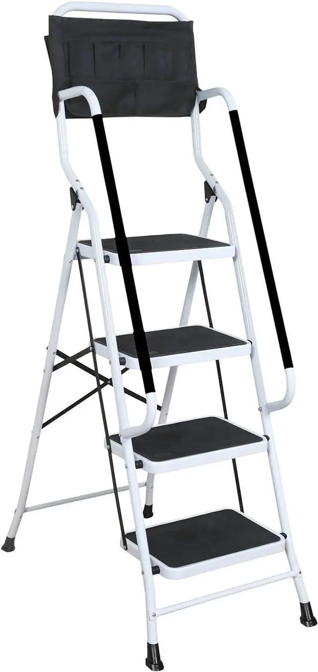 Main image of SUPPORT PLUS 4 Step Ladder Folding Step Stool with Handrail & Ladder Tool Couch - Folding Safety Step Ladders for Seniors, 300 Pound Capactiy Heavy Duty Step Ladder