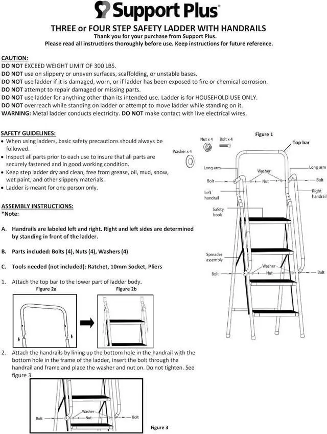 Alt view image 6 of 7 - SUPPORT PLUS 4 Step Ladder Folding Step Stool with Handrail & Ladder Tool Couch - Folding Safety Step Ladders for Seniors, 300 Pound Capactiy Heavy Duty Step Ladder