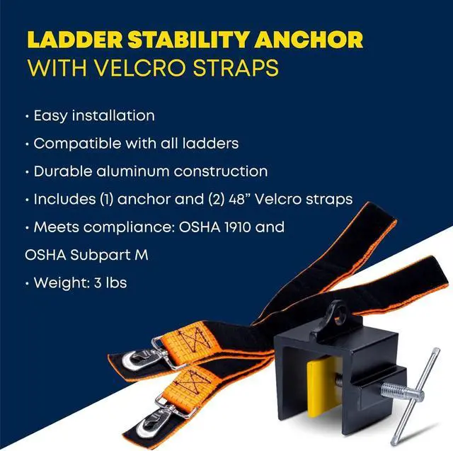 Alt view image 2 of 5 - Tie Down Ladder Stability Anchor System | Stabilizer Kit for Ladders w/3Ft Strap | Fits-Connects-Clicks in Seconds | Safety Device for Roofing/Gutters/Etc | Protection Device