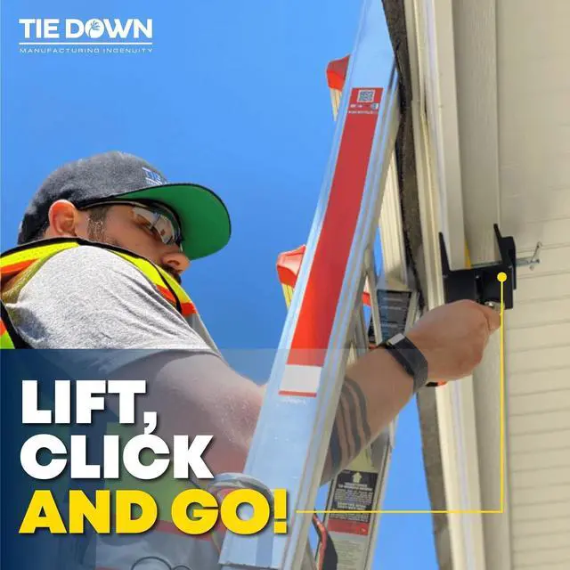 Alt view image 5 of 5 - Tie Down Ladder Stability Anchor System | Stabilizer Kit for Ladders w/3Ft Strap | Fits-Connects-Clicks in Seconds | Safety Device for Roofing/Gutters/Etc | Protection Device