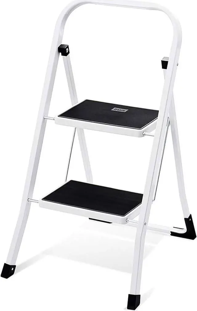 Main image of Delxo Step Ladder 2 Step Stool with Handle Heavy Duty Steel Sturdy Wide Pedal Step Stools Ladder Folding Lightweight Anti-Slip Portable Collapsible Ladders Kitchen Small White