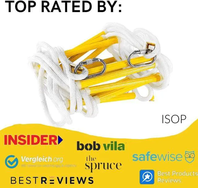 Alt view image 4 of 6 - ISOP Fire Escape Ladder for Third Story Windows 25ft (8m) - Flame Resistant Rescue Rope Ladder with Hooks - Weight Capacity up to 1500 Pounds / 3-Story Escape Ladders for Homes - Hook Ladders