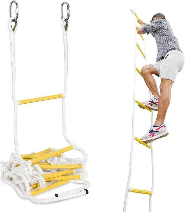 Alt view image 6 of 6 - ISOP Fire Escape Ladder for Third Story Windows 25ft (8m) - Flame Resistant Rescue Rope Ladder with Hooks - Weight Capacity up to 1500 Pounds / 3-Story Escape Ladders for Homes - Hook Ladders