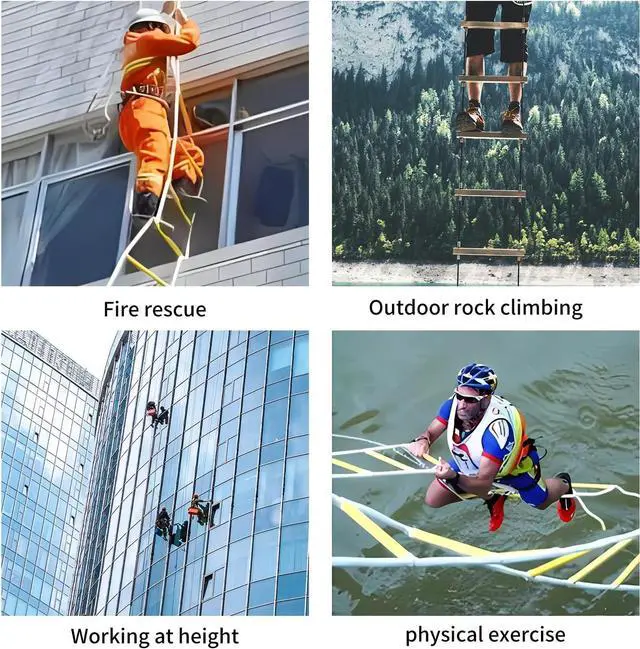 Alt view image 6 of 7 - Emergency Fire Escape Ladder, 49.2FT Rope Ladder, Flame Resistant Safety Extension Ladder with 2 Hooks, Fast to Deploy Sturdy and Strong Portable and Reusable 2 Story,Weight Capacity up to 2000 LB