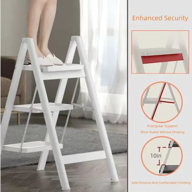 Alt view image 3 of 4 - 3 Step Ladder,Folding Step Stool with Wide Anti-Slip Pedal,330lbs Load Capacity,Lightweight and Portable for Kitchen Space Saving