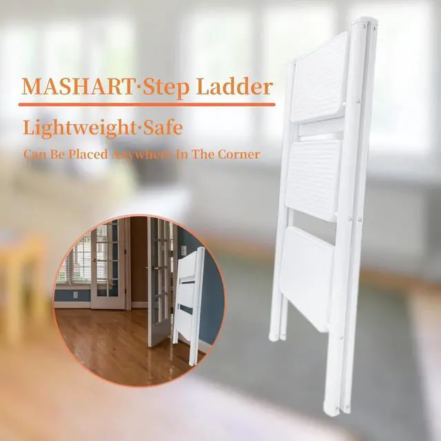 Alt view image 4 of 4 - 3 Step Ladder,Folding Step Stool with Wide Anti-Slip Pedal,330lbs Load Capacity,Lightweight and Portable for Kitchen Space Saving