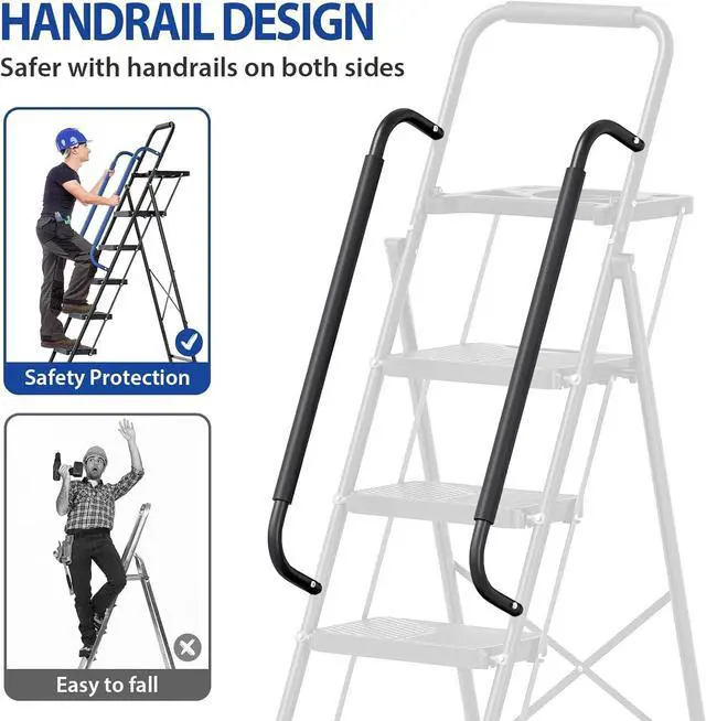 Alt view image 5 of 7 - KINGRACK 5 Step Ladder, Folding Step Stool with Safe-Lock Design, 500 lbs Sturdy Steel Ladder with Tool Platform, Wide Anti-Slip Pedal, Convenient Handrail for Household and Kitchen, Black